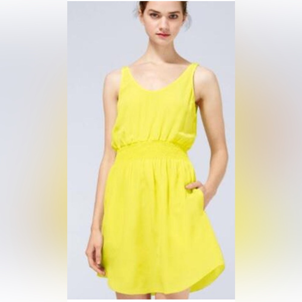 #72 Babaton Yellow Silk Scoop Neck Sleeveless Mini Sundress small